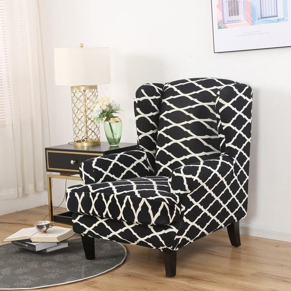 Yangon Black Wingback Chair Cover Slipcover - shopcouchcovers.com