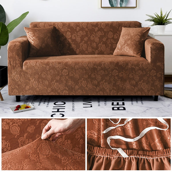 Bronze Floral Velvet Sofa Couch Cover - shopcouchcovers.com