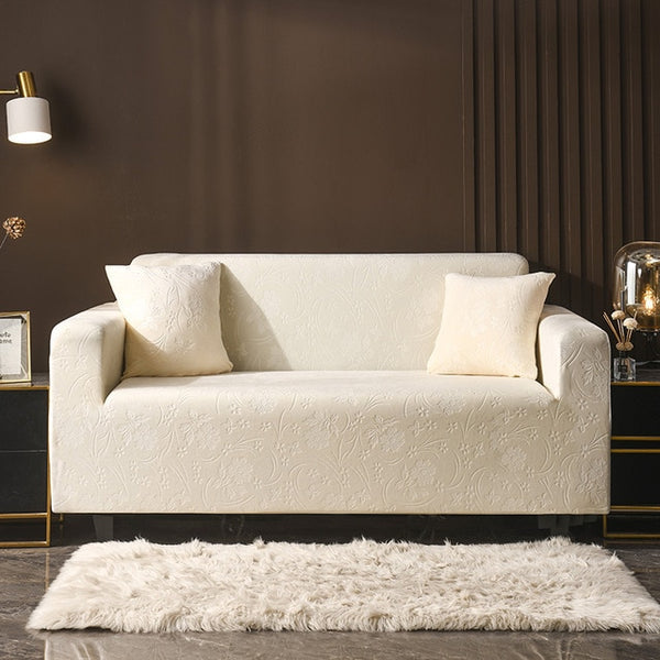 Off White Floral Velvet Sofa Couch Cover - shopcouchcovers.com