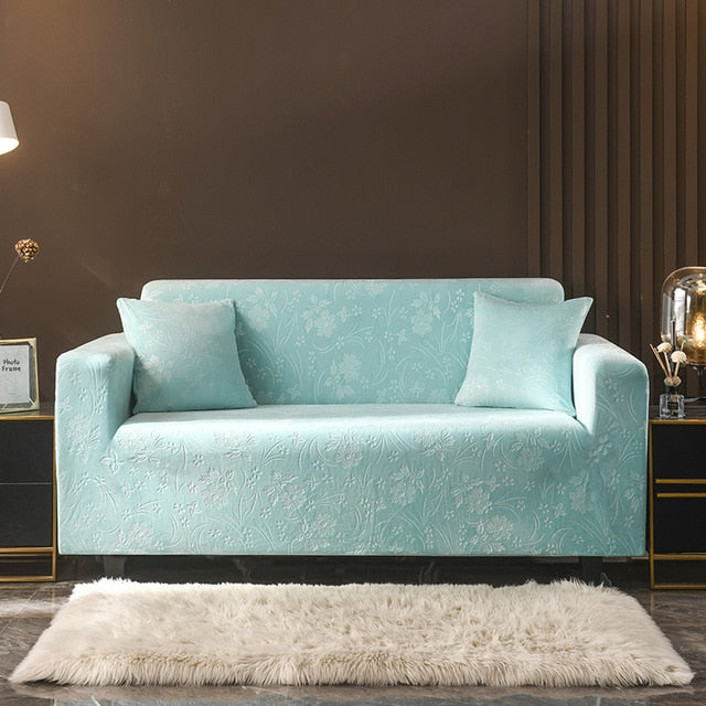 Mint Floral Velvet Sofa Couch Cover