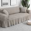 Beige Ruffled Skirt Couch Cover Slipcover - shopcouchcovers.com