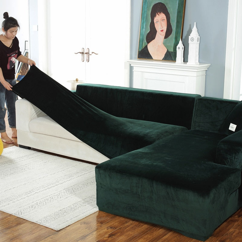 shopcouchcovers - Plush Velvet Elastic Couch Covers