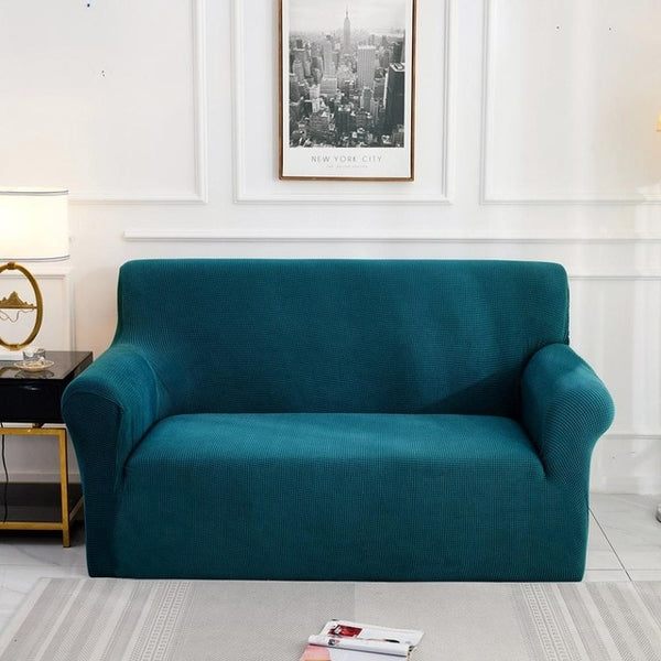 Teal Jacquard Fabric Stretch Couch Cover - shopcouchcovers.com