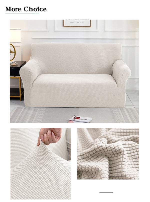 White Jacquard Fabric Stretch Couch Cover - shopcouchcovers.com