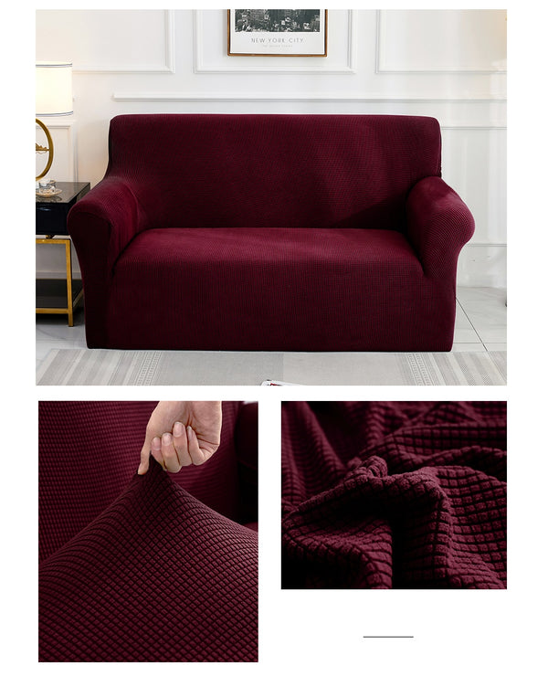 Plum Jacquard Fabric Stretch Couch Cover - shopcouchcovers.com