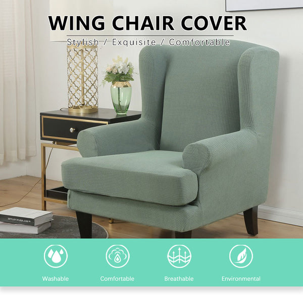 Mint Green Jacquard Wingback Chair Cover Slipcover - shopcouchcovers.com