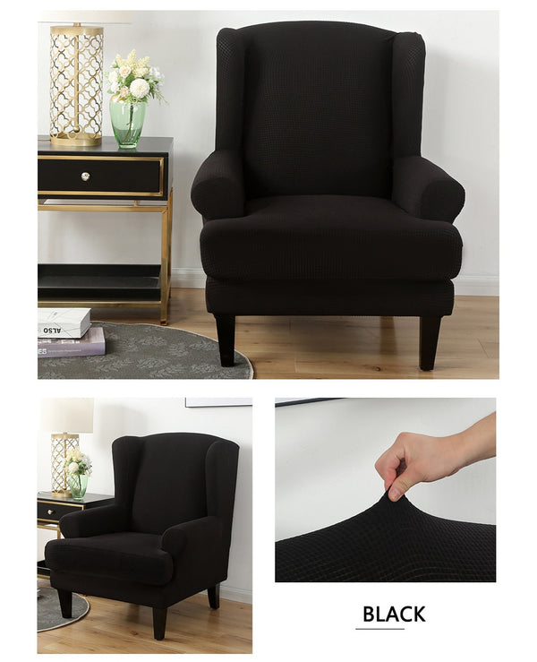 Black Jacquard Wingback Chair Cover Slipcover - shopcouchcovers.com