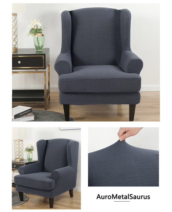 Grey Jacquard Wingback Chair Cover Slipcover - shopcouchcovers.com