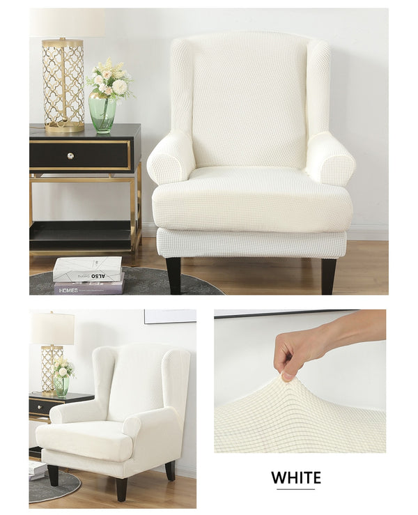 White Jacquard Wingback Chair Cover Slipcover - shopcouchcovers.com