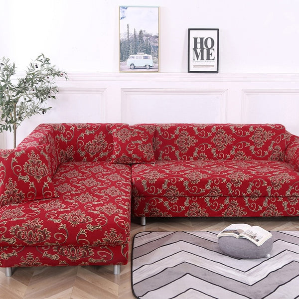 Red Paisley Sectional L-Shaped Couch Cover - shopcouchcovers.com