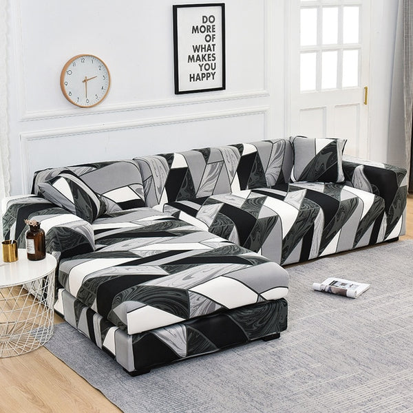 Geometric Black Sectional L-shaped Couch Cover - shopcouchcovers.com