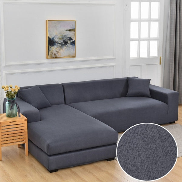 Manhattan Grey Sectional L-shaped Couch Cover - shopcouchcovers.com