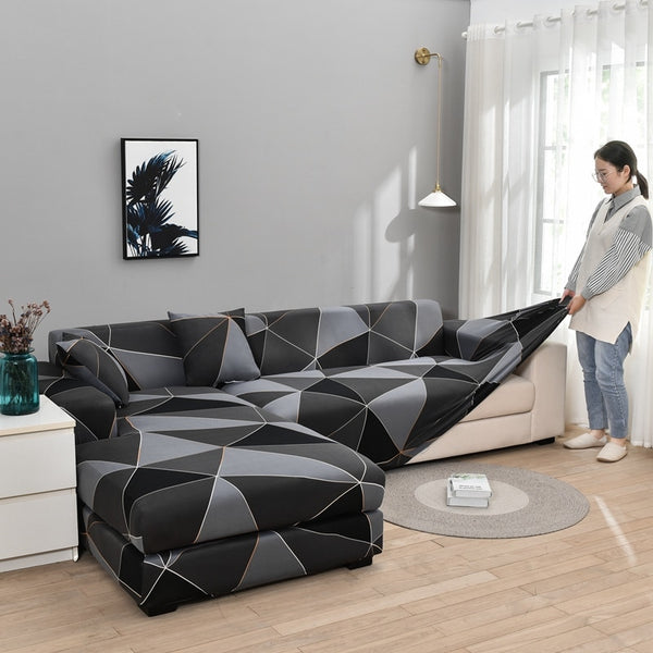 Geometric Charcoal Sectional L-Shaped Couch Cover - shopcouchcovers.com