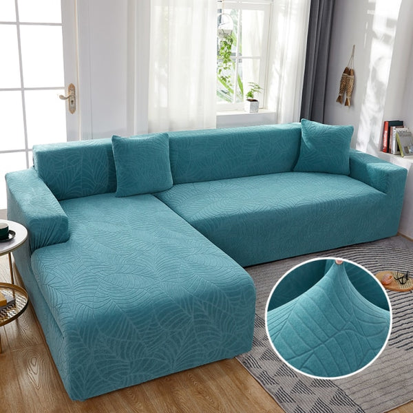 Jacquard Solid Color L-shape Couch Cover - shopcouchcovers.com